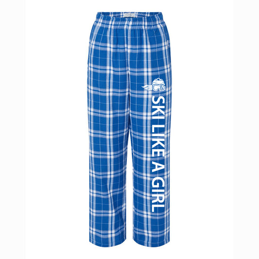 Ski Like A Girl Girl's Flannel Pajama Pants Royal Silver Plaid