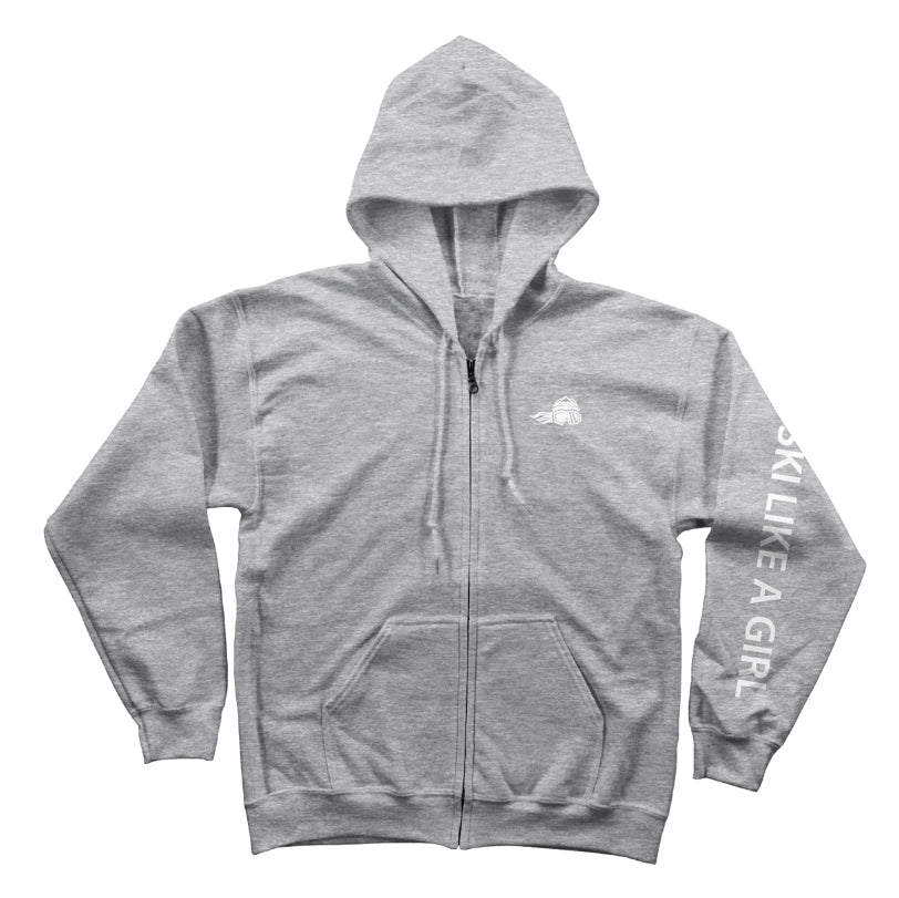 Ski Like A Girl Womens Full-Zip Hoodie Grey (Overstock) image 2
