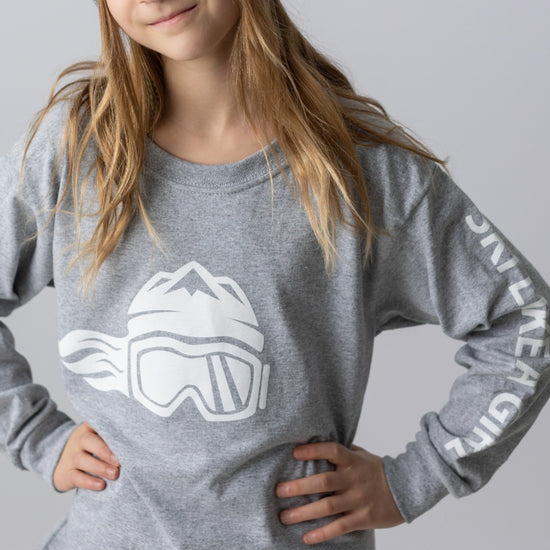Ski Like A Girl Girls Long Sleeve T-Shirt Grey