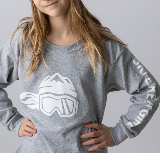 Ski Like A Girl Girls Long Sleeve T-Shirt Grey