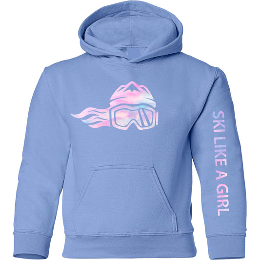 Ski Like A Girl Girls Hoodie Carolina Blue Cotton Candy