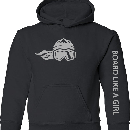 Board Like A Girl Girls Hoodie Black with Grey Logo 