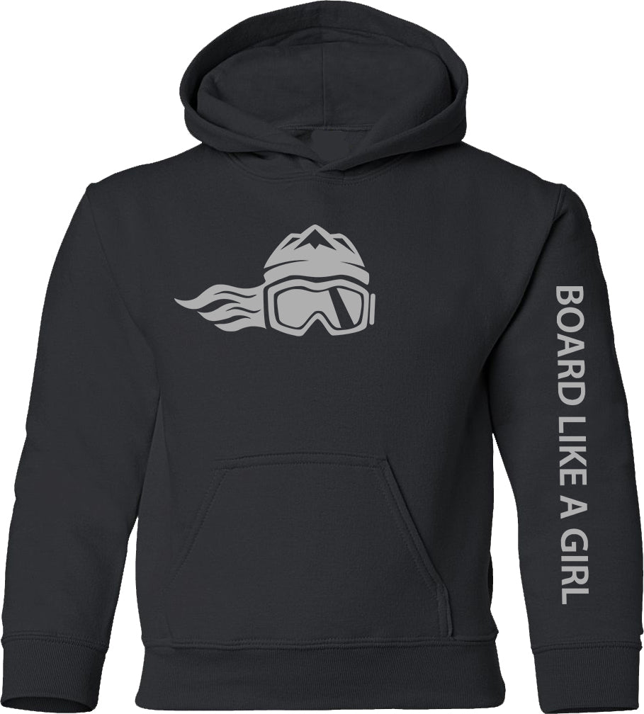 Board Like A Girl Girls Hoodie Black with Grey Logo 