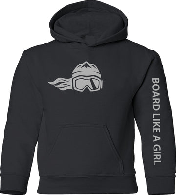 Board Like A Girl Girls Hoodie Black with Grey Logo 