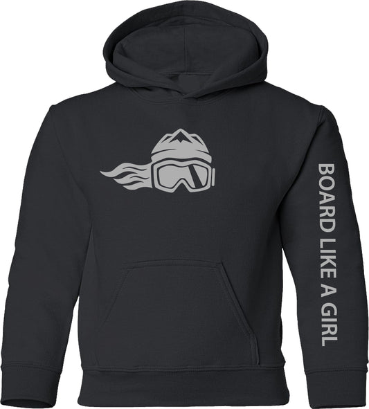 Board Like A Girl Girls Hoodie Black with Grey Logo 