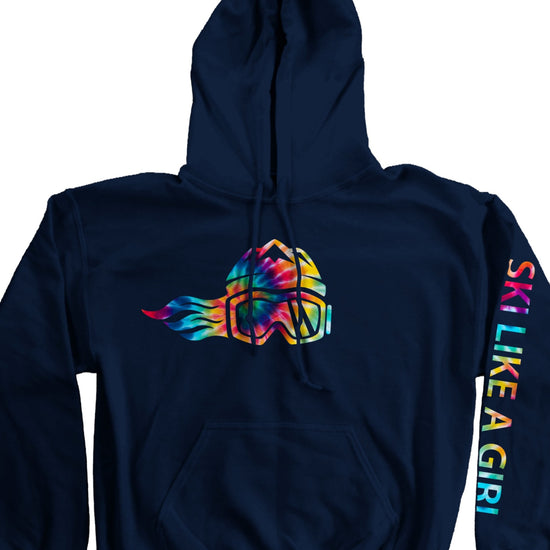 Ski Like A Girl Womens Hoodie Navy Blue Tie-Dye (Overstock) image 1