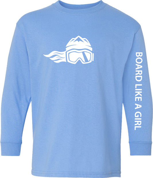 Board Like A Girl Womens Long Sleeve T-Shirt Carolina Blue White 