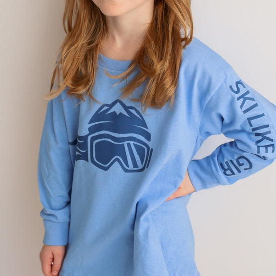 Ski Like A Girl Girls Long Sleeve T-Shirt Carolina Blue Navy