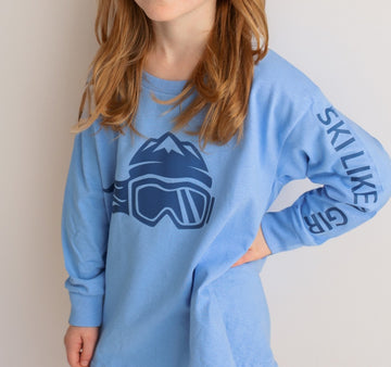 Ski Like A Girl Girls Long Sleeve T-Shirt Carolina Blue Navy