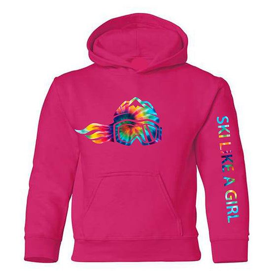 Ski Like A Girl Girls Hoodie Heliconia Pink Tie-Dye (Overstock) image 1