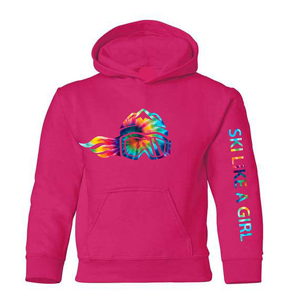Ski Like A Girl Girls Hoodie Heliconia Pink Tie-Dye (Overstock) image 1