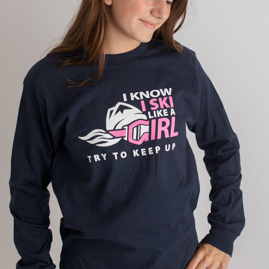 I Know I Ski Like A Girl Try To Keep Up Womens T-Shirt - Navy
