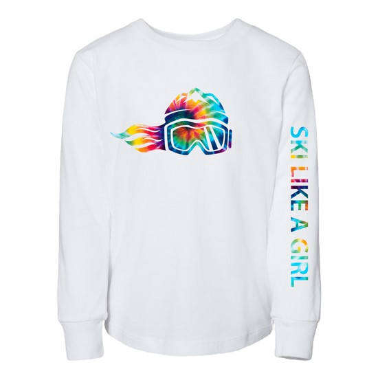 Ski Like A Girl Toddler Long Sleeve T-Shirt White Tie-Dye