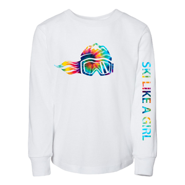 Ski Like A Girl Toddler Long Sleeve T-Shirt White Tie-Dye