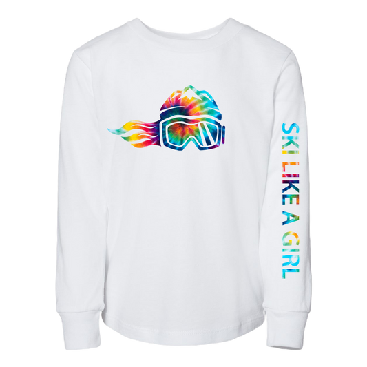 Ski Like A Girl Toddler Long Sleeve T-Shirt White Tie-Dye