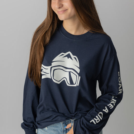 Board Like A Girl Womens Long Sleeve T-Shirt Navy Blue 