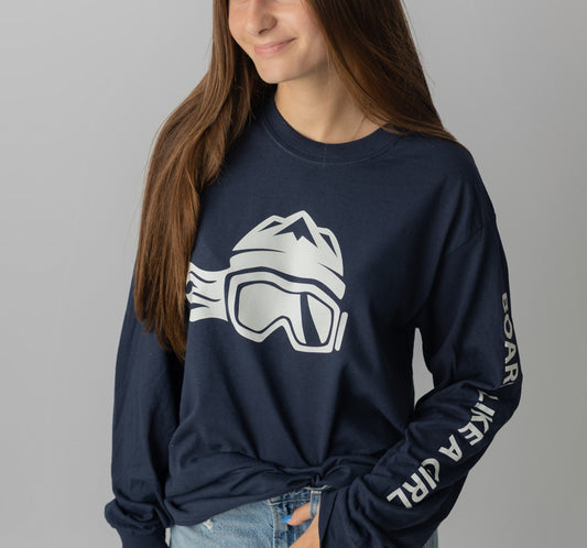 Board Like A Girl Womens Long Sleeve T-Shirt Navy Blue 