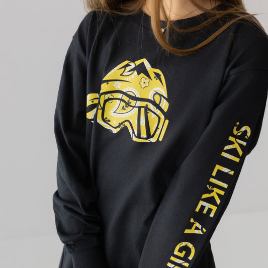 Ski Like A Girl Girls Long-Sleeve T-Shirt Black Paisley