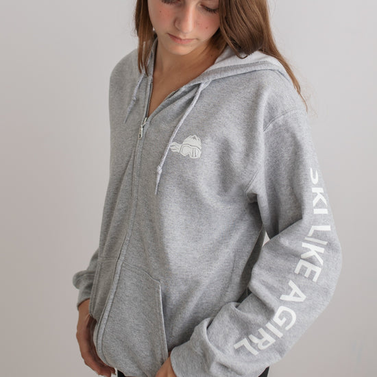 Ski Like A Girl Womens Full-Zip Hoodie Grey (Overstock) image 1