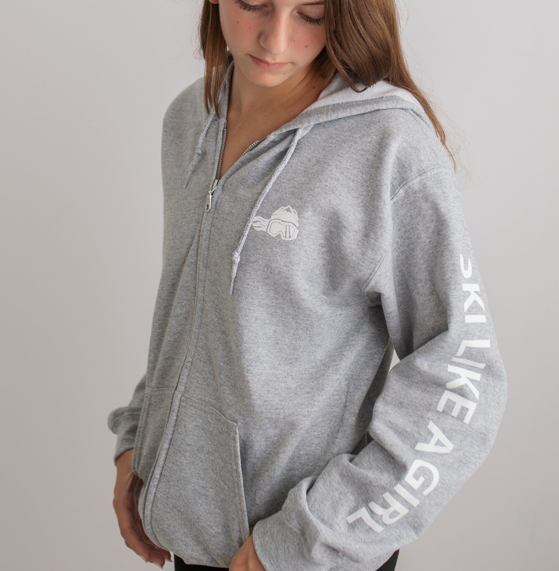 Ski Like A Girl Womens Full-Zip Hoodie Grey (Overstock) image 1