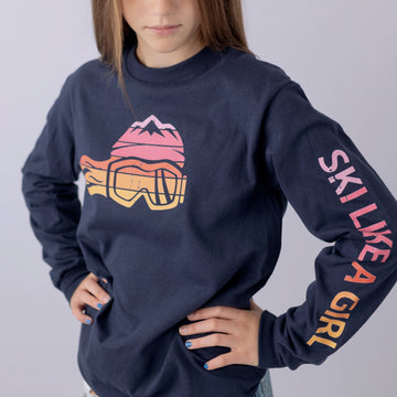 Ski Like A Girl Womens Long Sleeve T-Shirt Retro Sunset
