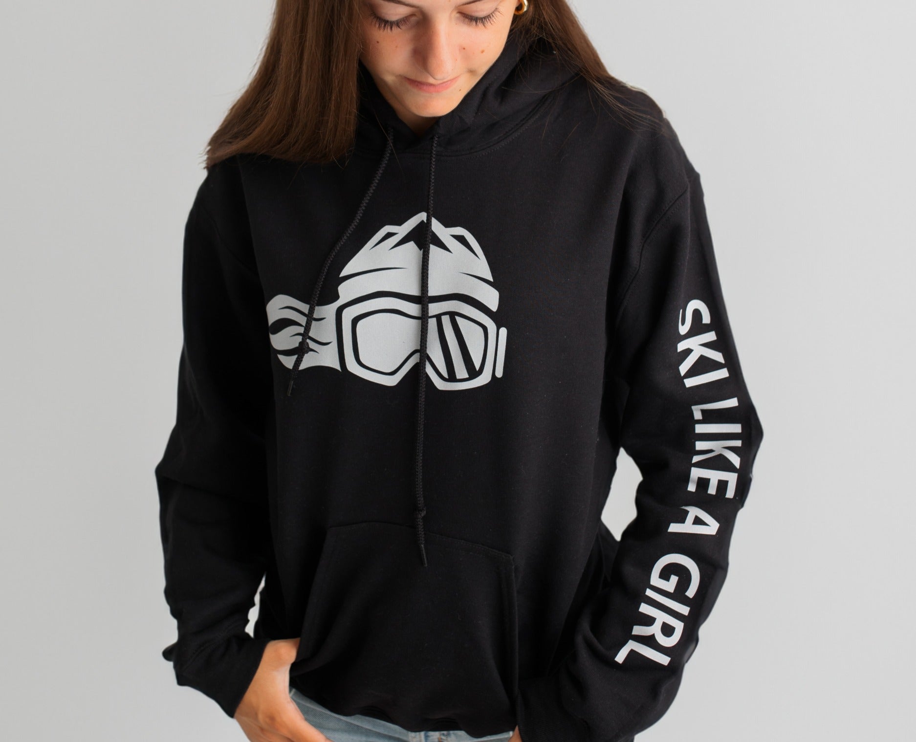 Ski Like A Girl Womens Hoodie Black Grey