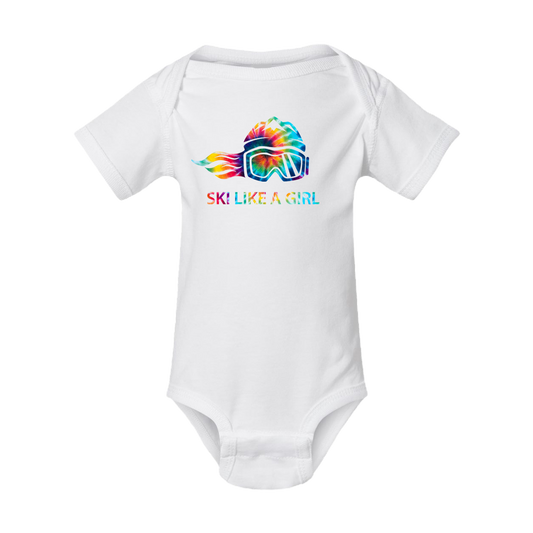 Ski Like A Girl Baby Bodysuit White Tie-Dye