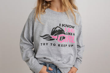 I Know I Ski Like A Girl Try To Keep Up Girls Long Sleeve T-Shirt - Grey