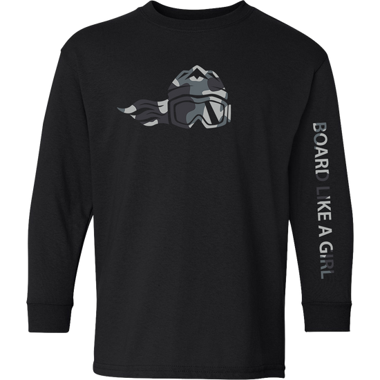 Board Like A Girl Girls Long Sleeve T-Shirt Black White Camo 