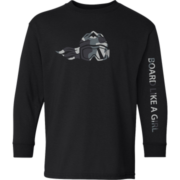 Board Like A Girl Girls Long Sleeve T-Shirt Black White Camo 