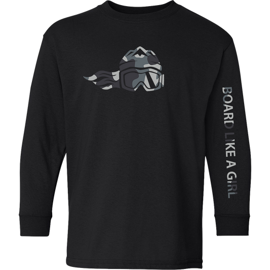 Board Like A Girl Girls Long Sleeve T-Shirt Black White Camo 