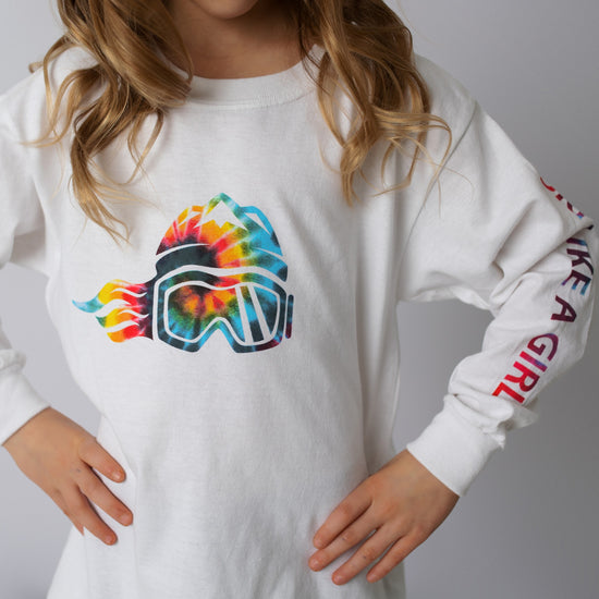 Ski Like A Girl Girls Long Sleeve T-Shirt Tie-Dye Logo