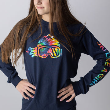 Ski Like A Girl Womens Long Sleeve T-Shirt Navy Blue Tie-Dye