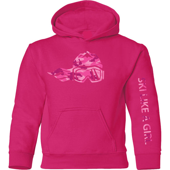 Ski Like A Girl Girls Hoodie Heliconia Pink Camo