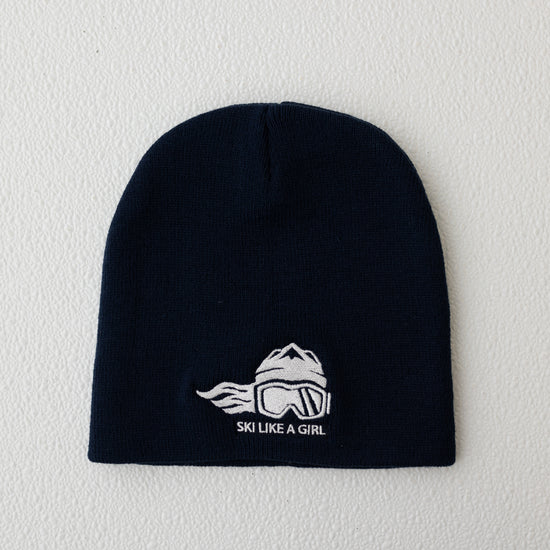 Ski Like A Girl Embroidered Beanie Navy
