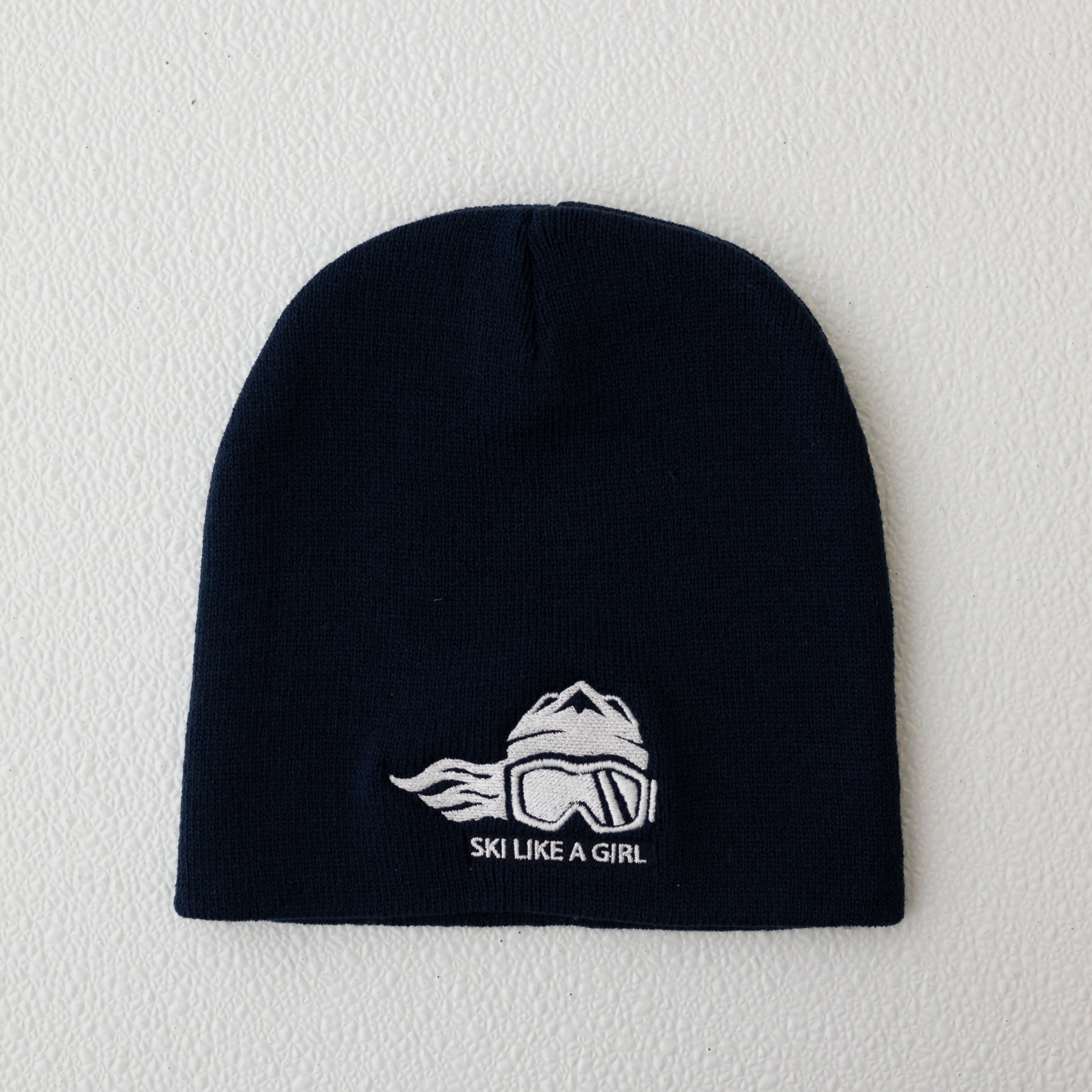 Ski Like A Girl Embroidered Beanie Navy