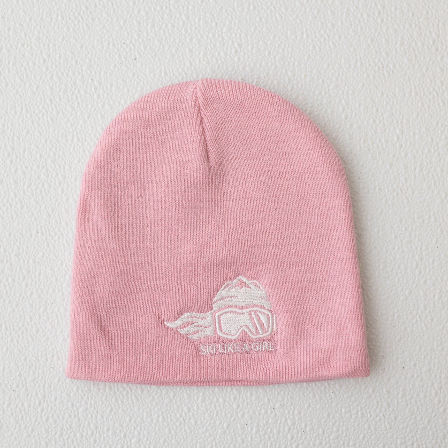 Ski Like A Girl Embroidered Beanie Pink