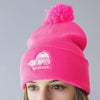 Ski Like A Girl Embroidered Pom-Pom Beanie Neon Pink