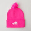 Ski Like A Girl Embroidered Pom-Pom Beanie Neon Pink