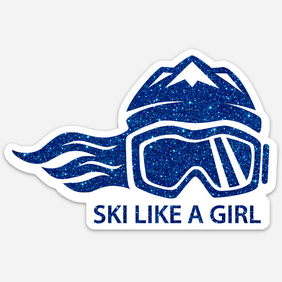 Ski Like A Girl Sticker Blue Glitter