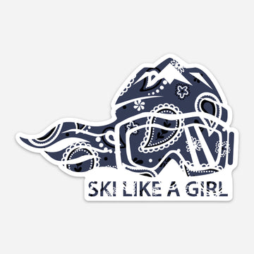Ski Like A Girl Sticker Navy Blue Paisley (5” or 3”)