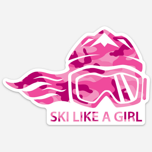Ski Like A Girl Sticker Dark Pink Camo