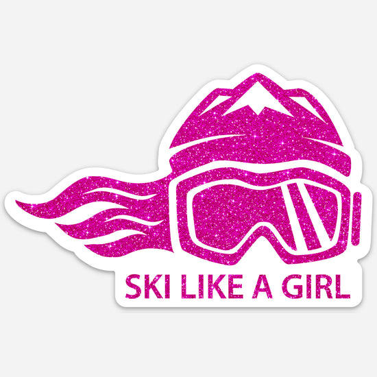 Ski Like A Girl Sticker Pink Glitter