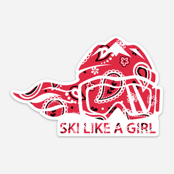 Ski Like A Girl Sticker Red Paisley (5” or 3”)
