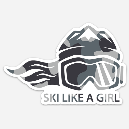 Ski Like A Girl Sticker White Camouflage