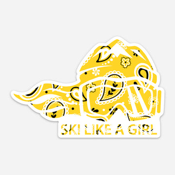 Ski Like A Girl Sticker Yellow Paisley (5” or 3”)