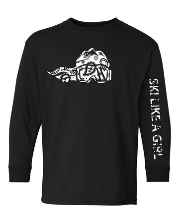 Ski Like A Girl Girls Long Sleeve T-Shirt Black White Paisley