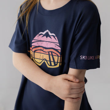 Ski Like A Girl Girls Short Sleeve T-Shirt Retro Sunset