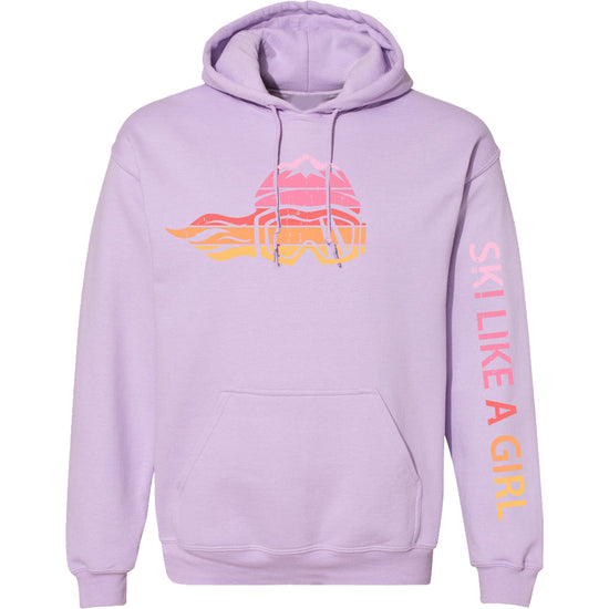 Ski Like A Girl Womens Lavender Hoodie Retro Sunset