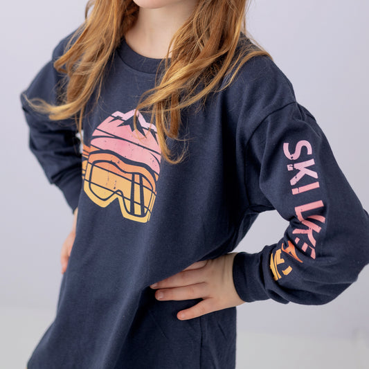 Ski Like A Girl Girls Long Sleeve T-Shirt Retro Sunset